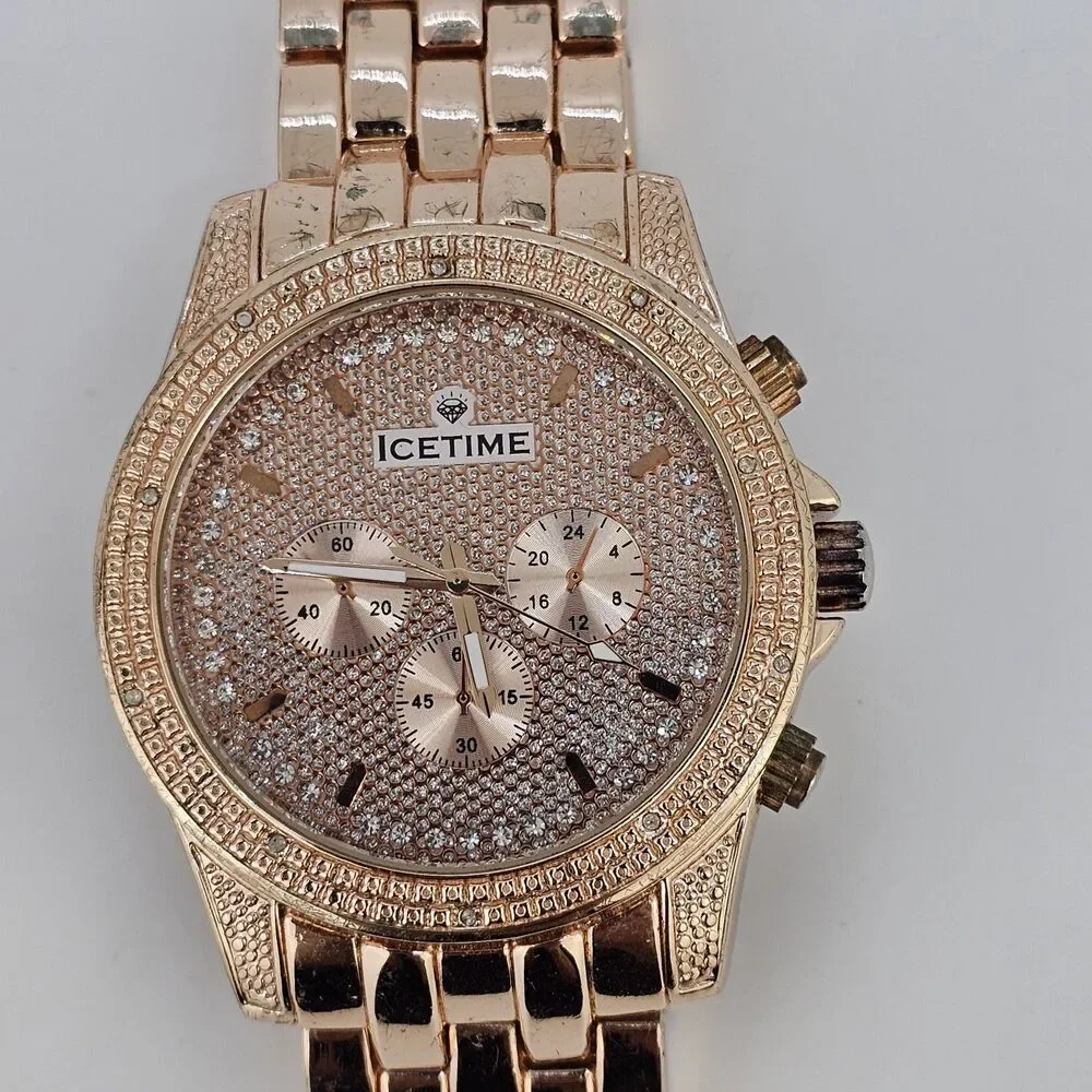 IceTime Storm Men's Watch 46MM Rose Gold Dial Bracelet Band 5.75